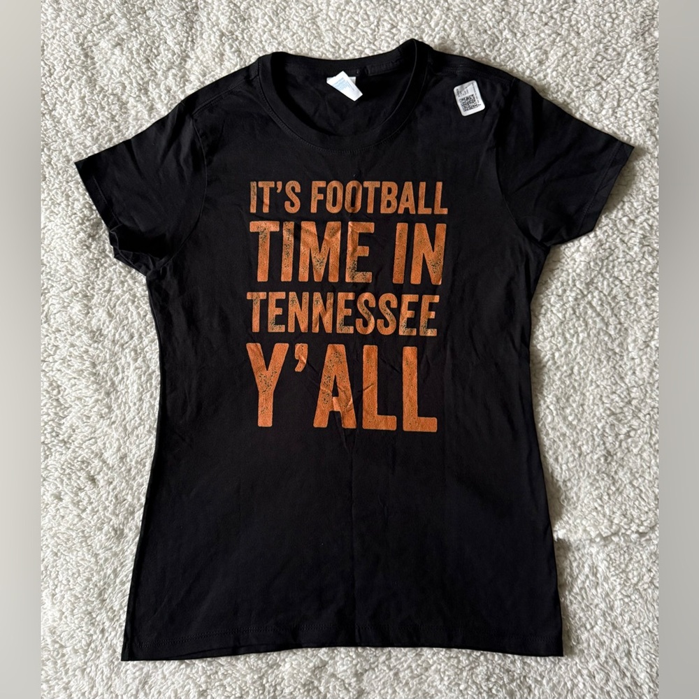 Black T-Shirt with Orange Football Print Women’s Size XS New with Tag
